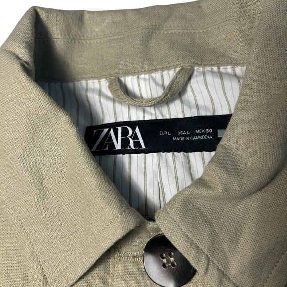Zara Short Geen Button Down lightweight Jacket Sz Lrg - Picture 6 of 10